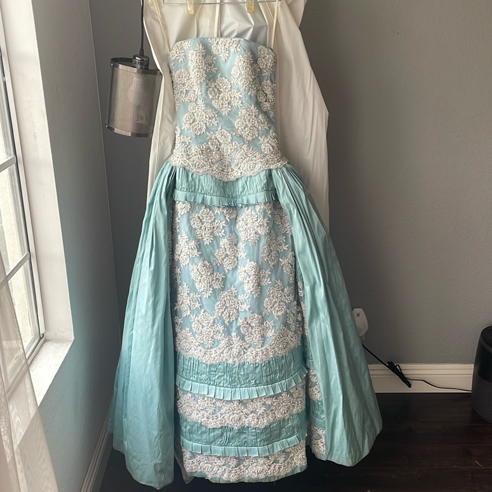 Custom made quinceañera dress in teal blue